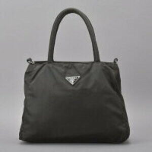Prada plate bag tote Black nylon handbag triangular